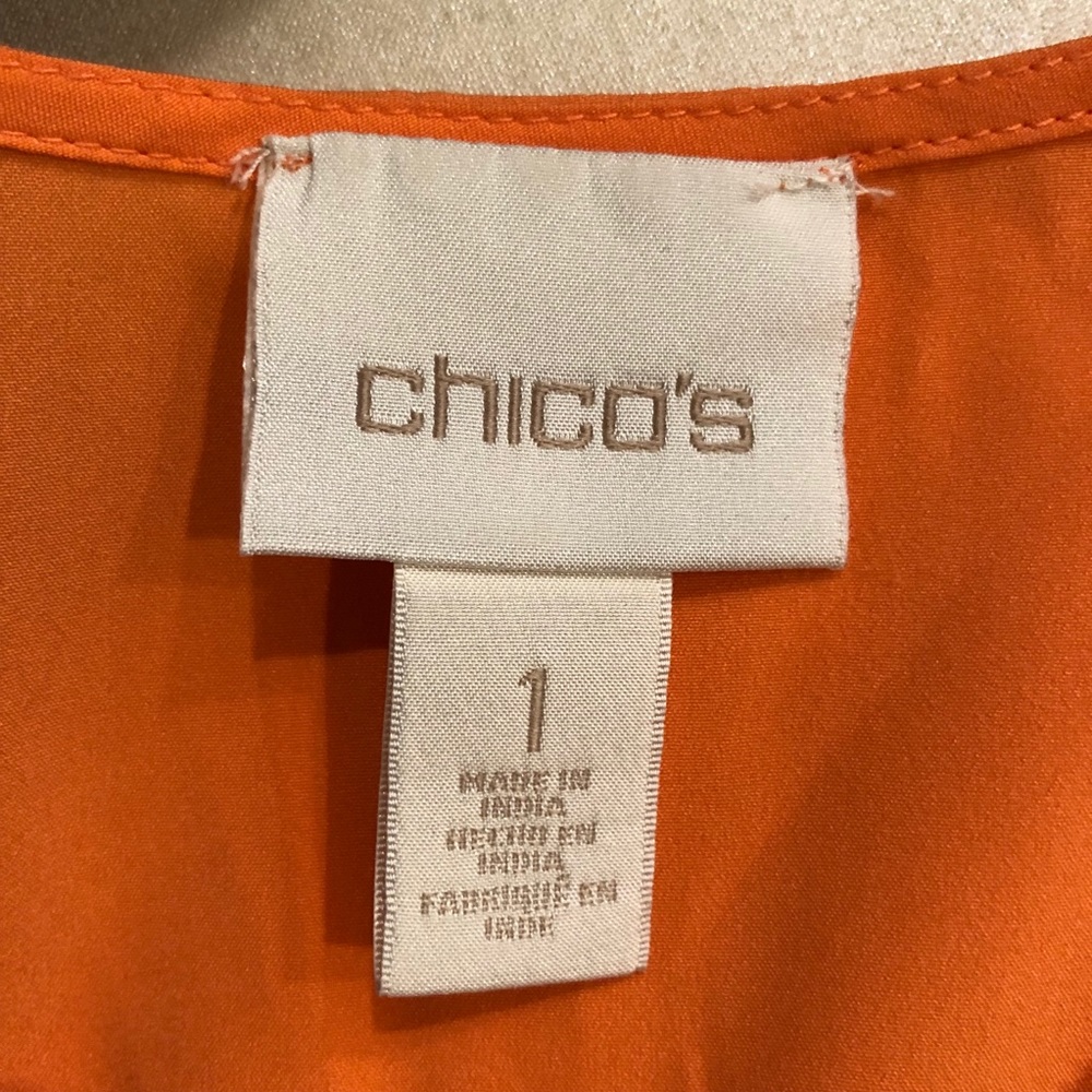 B3 Chico’s Orange embroidered blouse Sz 1 - Picture 6 of 7
